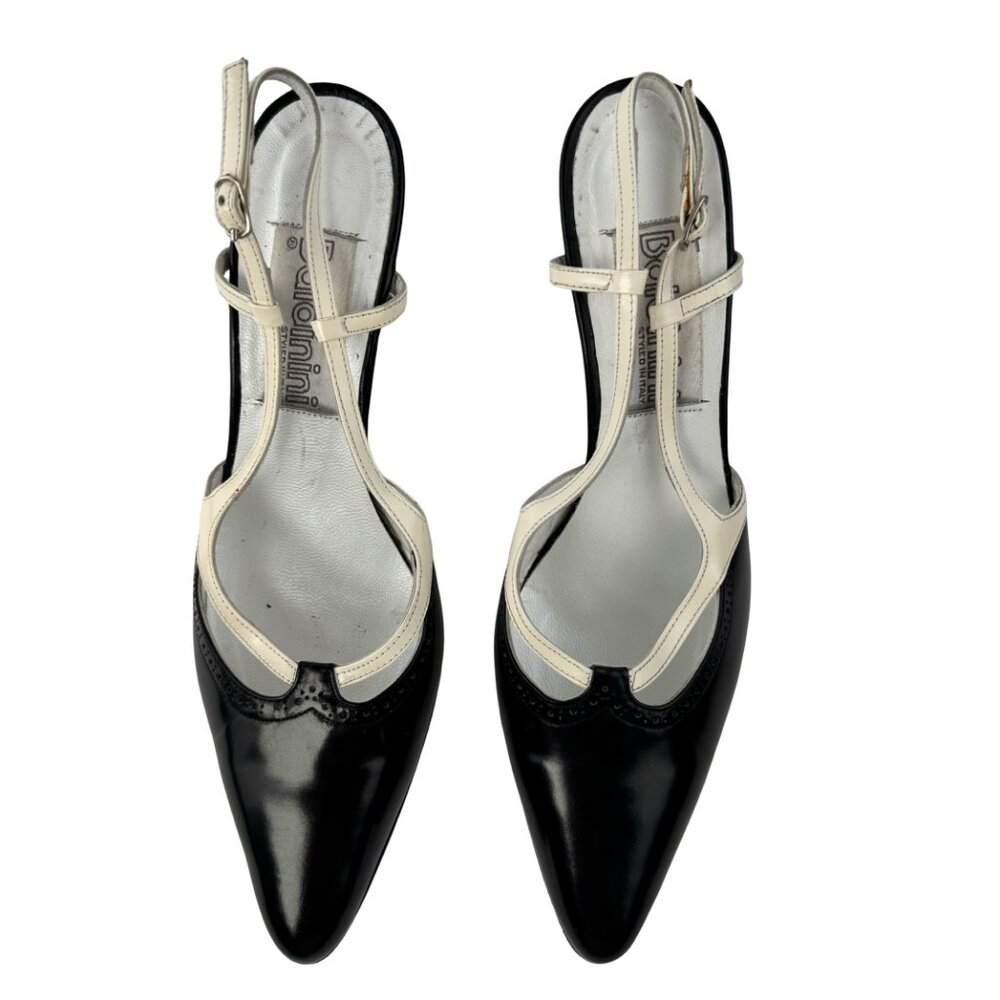 BALDININI Vintage Black & Off White Sandals Heels Styled in Italy Size 38.5